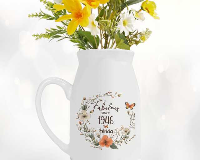 80Th Birthday Gift For Women - Fabulous Since 1946 Small Personalised Flower Pot Vase 80 Her Ladies Floral Design Nan Gran Bnl80 - image 1