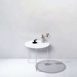 Side Table in White With Textured Metal Table Top Usable As Coffee Or Nightstand - thumbnail 1