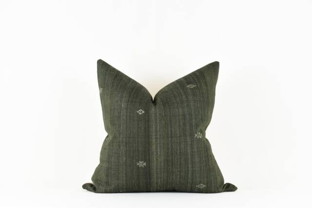Handwoven Silk Pillow Cover Black Floral Accent, Linen Back - image 1