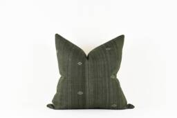 Handwoven Silk Pillow Cover Black Floral Accent, Linen Back - thumbnail 1