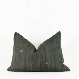 Handwoven Silk Pillow Cover Black Floral Accent, Linen Back - thumbnail 2