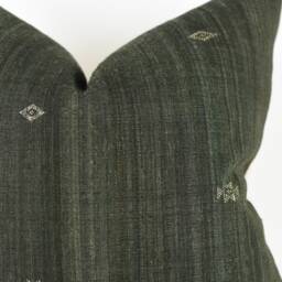 Handwoven Silk Pillow Cover Black Floral Accent, Linen Back - thumbnail 3