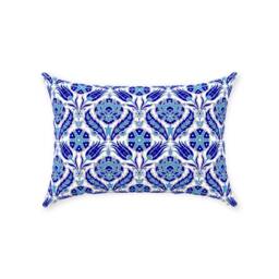 Azra Ii Ottoman Pillow Cover - Pure Cotton Twill Print Fabric Dark Blue Aqua White Pattern Arabic Eastern Design Decorative Cushion - thumbnail 2