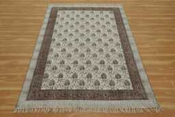 Brown Floral Cotton Rug, Hand Block Printed Runner - thumbnail 1