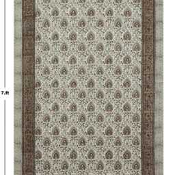 Brown Floral Cotton Rug, Hand Block Printed Runner - thumbnail 3