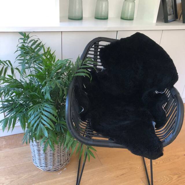 Black Shearling Sheepskin, Upholstery Fabric, Black Interior Decor, Accessories, Chair Cover, Bed Throw, Hygge, Fu - image 1