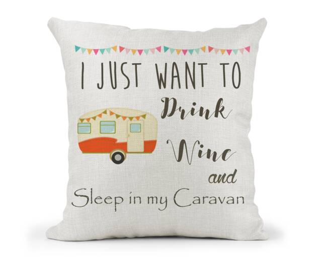 Personalised Caravan Fun Quote Cream Canvas Cushion, Scatter Home Decor, Friend Gift, Nan Grandad, Wine Lover, Retirement Keepsake - image 1
