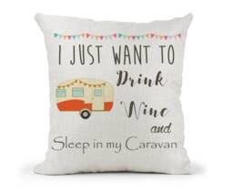 Personalised Caravan Fun Quote Cream Canvas Cushion, Scatter Home Decor, Friend Gift, Nan Grandad, Wine Lover, Retirement Keepsake - thumbnail 1