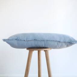 Long Lumbar Pillow, Blue Throw Pillow Cover, Blue Linen Fringe Style Cover Only - thumbnail 2