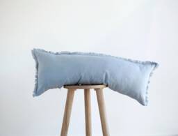 Long Lumbar Pillow, Blue Throw Pillow Cover, Blue Linen Fringe Style Cover Only - thumbnail 1