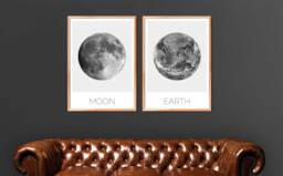 Earth & Moon, Minimalistic Poster, Minimalist Print, Black White Poster - Home Decoration Wall Art Mdrn Home - thumbnail 1