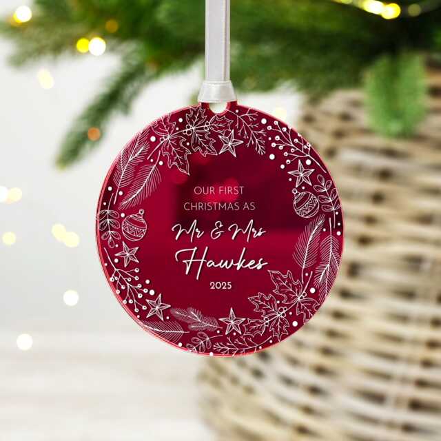 Personalised Mr & Mrs First Christmas Ornament Mirror Acrylic Keepsake - image 1