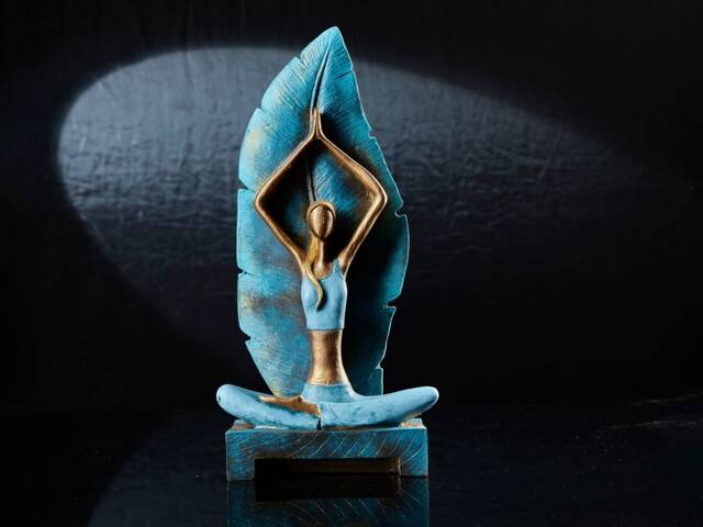 Leafy Yoga Woman Statue Namaste Girl Meditating Sculpture, Home Office Bookshelf & Sideboard Decor - image 1