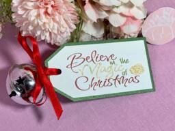 Christmas Believe Bell Ornament Silver Cow Bell, Satin Ribbon
