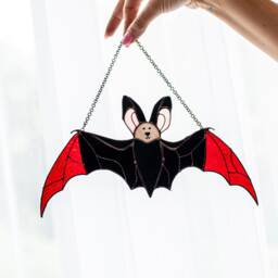 Blue Gothic Suncatcher Bat Halloween Stained Glass Horror Home Decor Spooky Window Wall Hanging Dark Cling Witch Gift - thumbnail 3