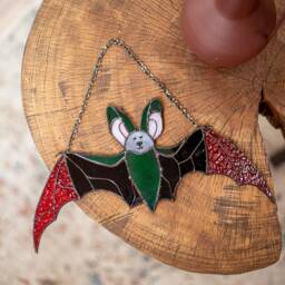 Blue Gothic Suncatcher Bat Halloween Stained Glass Horror Home Decor Spooky Window Wall Hanging Dark Cling Witch Gift - thumbnail 2