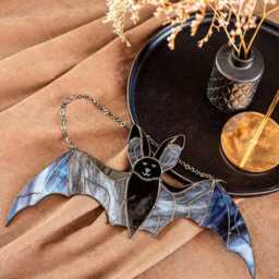 Blue Gothic Suncatcher Bat Halloween Stained Glass Horror Home Decor Spooky Window Wall Hanging Dark Cling Witch Gift - thumbnail 4