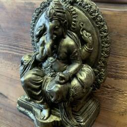 Stone Garden Ganesh Elephant God Cute Buddha Wall Plaque Bronzed Statue Ornament - thumbnail 3
