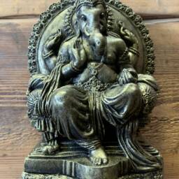 Stone Garden Ganesh Elephant God Cute Buddha Wall Plaque Bronzed Statue Ornament - thumbnail 4