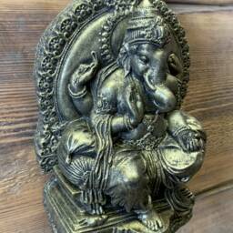 Stone Garden Ganesh Elephant God Cute Buddha Wall Plaque Bronzed Statue Ornament - thumbnail 2