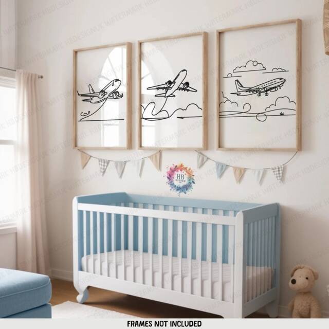 Minimal Aeroplane Poster Set - 3 Prints - Boys Bedroom Artwork Airplane Wall Art Line Design Kids Gifts Decor Plane Print - image 1