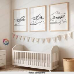 Minimal Aeroplane Poster Set - 3 Prints - Boys Bedroom Artwork Airplane Wall Art Line Design Kids Gifts Decor Plane Print - thumbnail 2