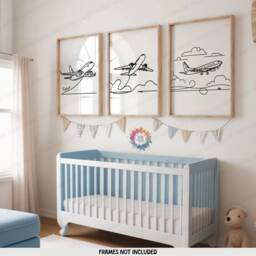 Minimal Aeroplane Poster Set - 3 Prints - Boys Bedroom Artwork Airplane Wall Art Line Design Kids Gifts Decor Plane Print - thumbnail 1