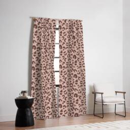 Blackout Window Curtains, Leopard Print, Sable Red Blush Pink, Animal Maximalist Decor, Safari Jungle Bedroom, Wildlife Lover - thumbnail 1