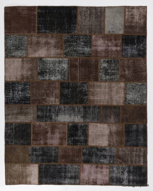 8 X 10 Brown Handmade Turkish Patchwork Rug - image 1