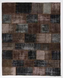 8 X 10 Brown Handmade Turkish Patchwork Rug - thumbnail 1