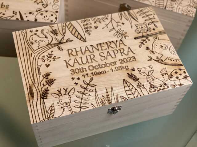 Personalized Wooden Memory Box Laser Engraved Woodland Keepsake - image 1