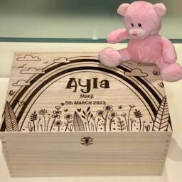 Personalized Wooden Memory Box Laser Engraved Woodland Keepsake - thumbnail 4