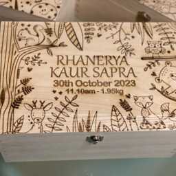 Personalized Wooden Memory Box Laser Engraved Woodland Keepsake - thumbnail 3