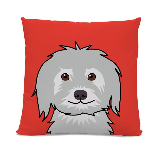 Shaggy Dog Illustration Pillow - Modern Red Home Decor, Lover Gift - image 1