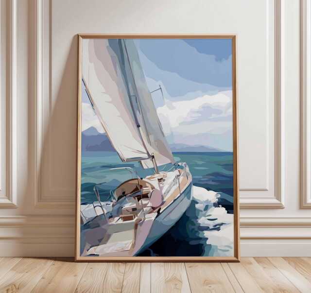Sailing Wall Art Print - Nautical Poster Ocean Sailboat Painting Coastal Decor Sea Adventure Artwork Beach House - image 1