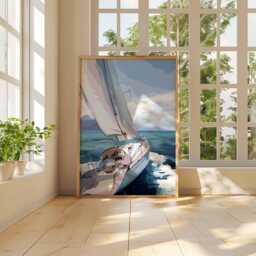 Sailing Wall Art Print - Nautical Poster Ocean Sailboat Painting Coastal Decor Sea Adventure Artwork Beach House - thumbnail 3