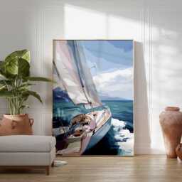 Sailing Wall Art Print - Nautical Poster Ocean Sailboat Painting Coastal Decor Sea Adventure Artwork Beach House - thumbnail 2