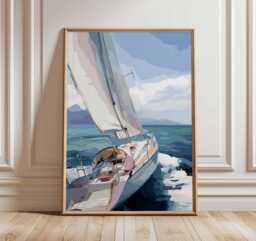 Sailing Wall Art Print - Nautical Poster Ocean Sailboat Painting Coastal Decor Sea Adventure Artwork Beach House - thumbnail 1
