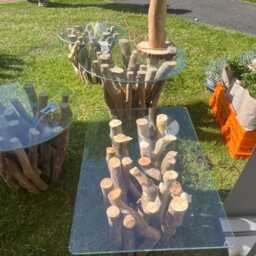 Driftwood Coffee Table Sculpted Wood Base With Glass Top - Handmade Art Furniture - thumbnail 4