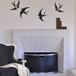 Flock Of 4 Wooden Painted Swallows Black & White Bird in Flying Wall Installation Hanging Large Decor Sculpture For Gift - thumbnail 2
