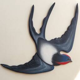 Flock Of 4 Wooden Painted Swallows Black & White Bird in Flying Wall Installation Hanging Large Decor Sculpture For Gift - thumbnail 3