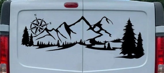 Mountain Compass Car Bonnet Side Sticker Vinyl Graphic Off Road Adventure Travel Motorhome Caravan Touring Van Campervan Wall Art Decal