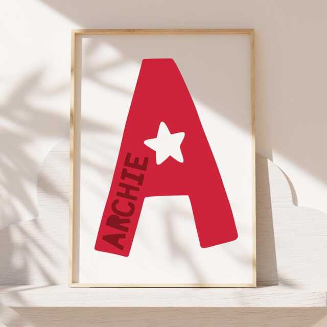 Personalised Initial Print, Orange, Boys Nursery Prints, Kids Wall Art, Bedroom Decor, Girls Baby Gift - image 1