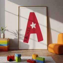 Personalised Initial Print, Orange, Boys Nursery Prints, Kids Wall Art, Bedroom Decor, Girls Baby Gift - thumbnail 3