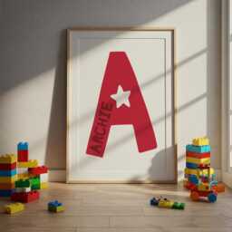 Personalised Initial Print, Orange, Boys Nursery Prints, Kids Wall Art, Bedroom Decor, Girls Baby Gift - thumbnail 2