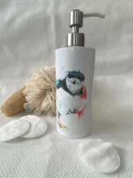 Puffin Watercolour Design, Liquid Soap Pump Dispenser, By Wildlife Artist Sandi Mower