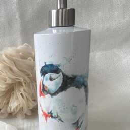 Puffin Watercolour Design, Liquid Soap Pump Dispenser, By Wildlife Artist Sandi Mower - thumbnail 3
