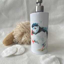 Puffin Watercolour Design, Liquid Soap Pump Dispenser, By Wildlife Artist Sandi Mower - thumbnail 2