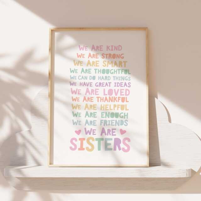 Girls Bedroom Decor, Sister Prints, Affirmations, Wall Art, Big Sis Lil Sis, Motivational Loved - image 1