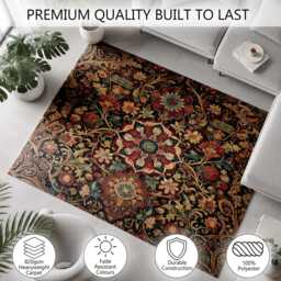 Dark Red Teal Ornate Floral Rug Non-Slip Soft Area Carpet Bedroom Living Room Hallway Mat Decor - Made in UK - thumbnail 3
